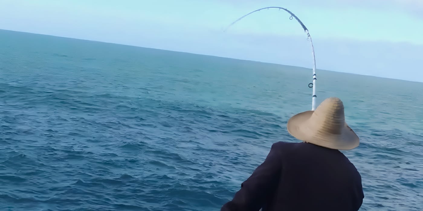 Combat d'un poisson au surfcasting sur plage marocaine