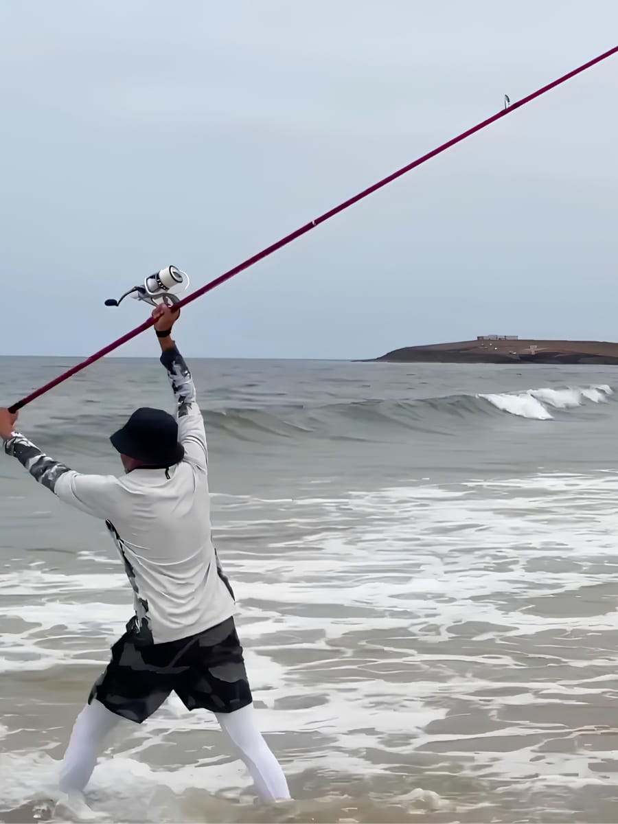 Position du lancer à la belge — surfcasting Maroc