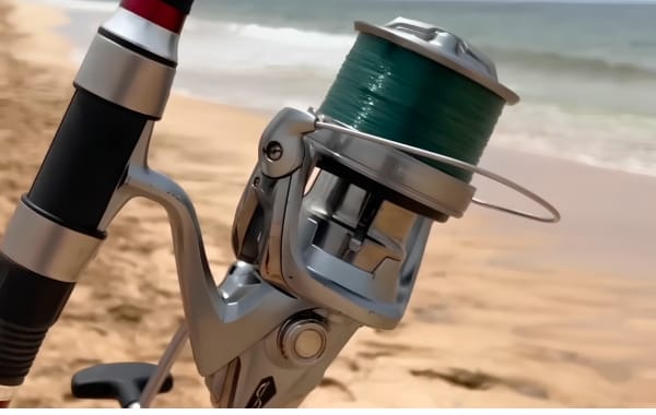 Gros plan moulinet surfcasting